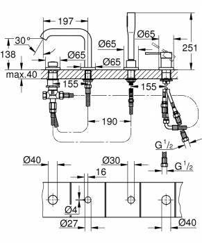 GROHE 19578GN1 Essence+ Смеситель для ванны на 4 отверстия. Фото